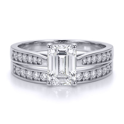 9ct White Gold  Emerald CZ Engagement Eternity Travel Bridal Rings - JRN602+610