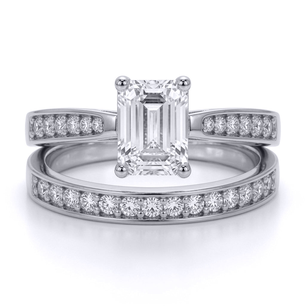 9ct White Gold  Emerald CZ Engagement Eternity Travel Bridal Rings - JRN602+610