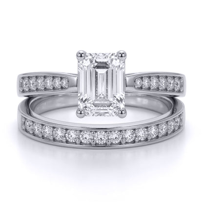 9ct White Gold  Emerald CZ Engagement Eternity Travel Bridal Rings - JRN602+610