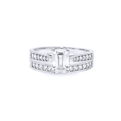 9ct White Gold  Emerald CZ Engagement Eternity Travel Bridal Rings - JRN602+610