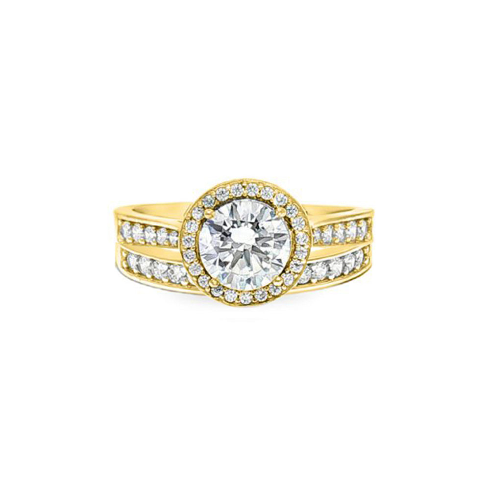 9ct Gold  CZ Wed-fit Halo Eternity Travel Bridal Rings Set - JRN603+609