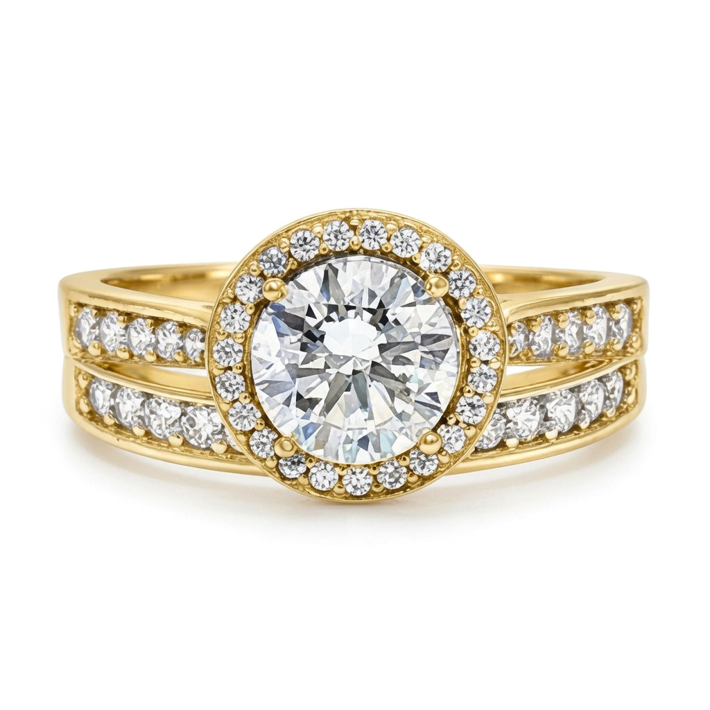 9ct Gold  CZ Wedfit Halo Eternity Travel Bridal Rings Set - JRN603+609