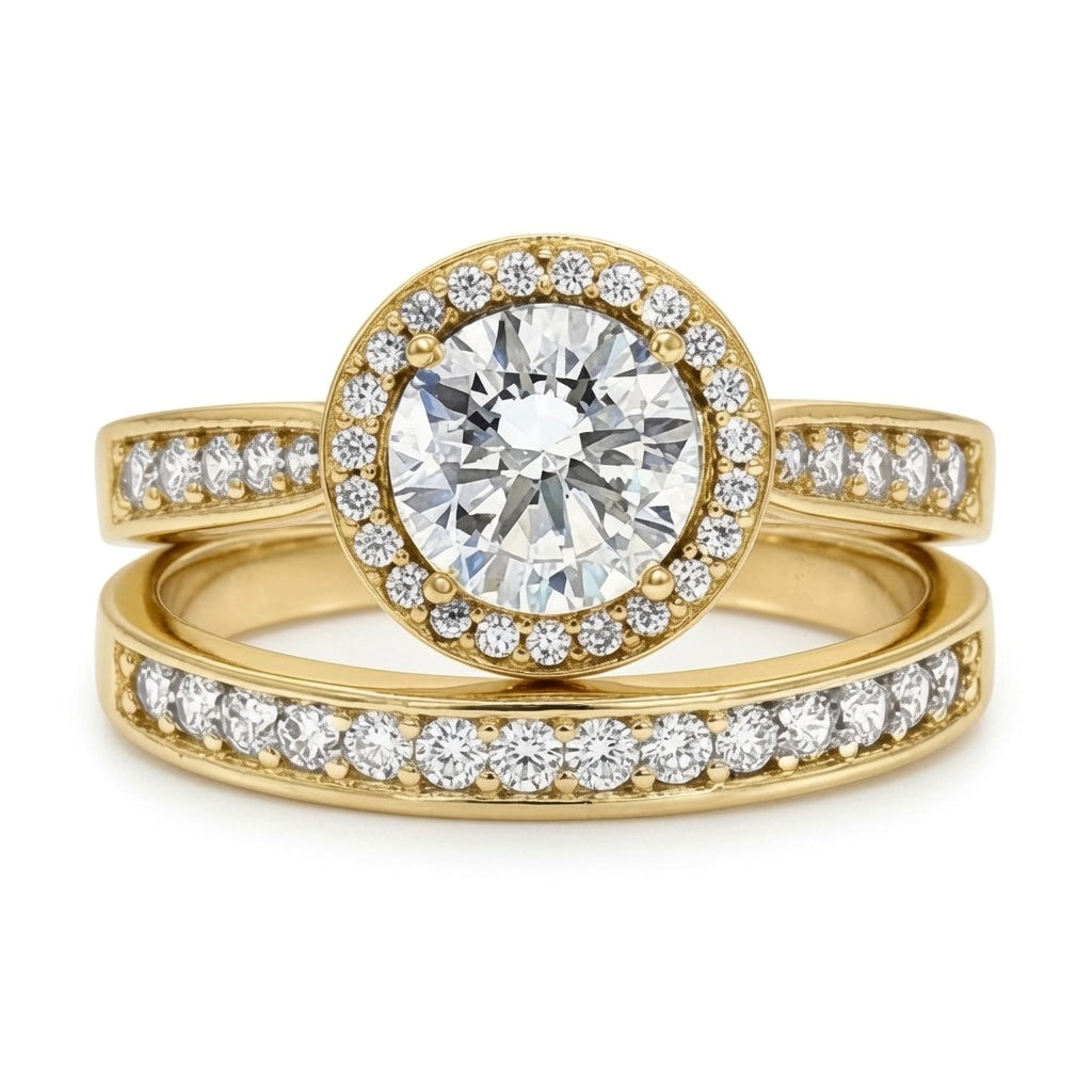 9ct Gold  CZ Wedfit Halo Eternity Travel Bridal Rings Set - JRN603+609