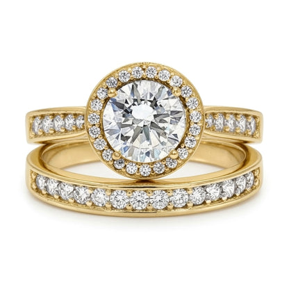 9ct Gold  CZ Wedfit Halo Eternity Travel Bridal Rings Set - JRN603+609