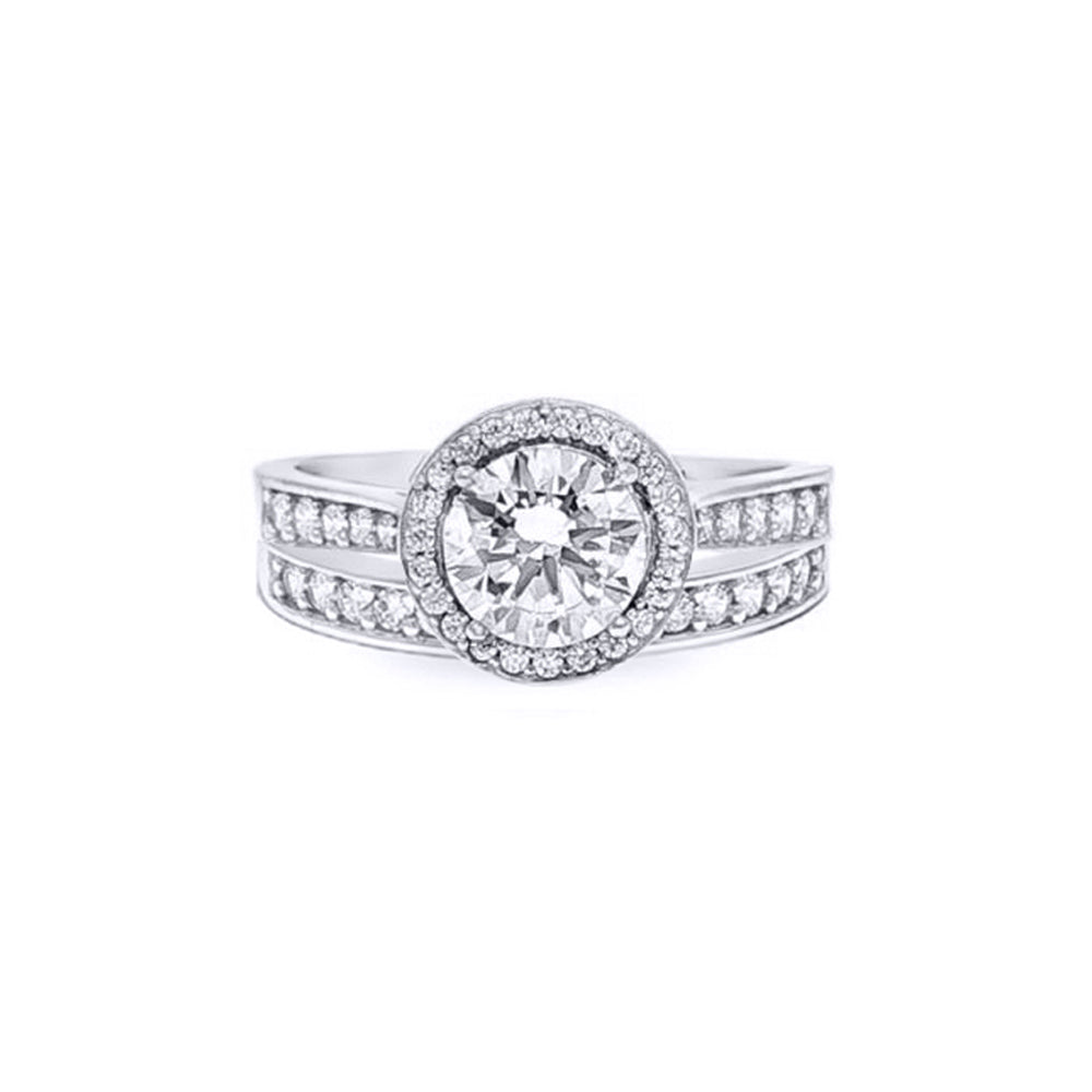 9ct White Gold  CZ Wed-fit Halo Eternity Travel Bridal Rings Set - JRN604+610