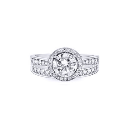 9ct White Gold  CZ Wed-fit Halo Eternity Travel Bridal Rings Set - JRN604+610