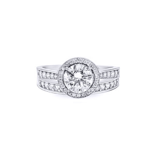 9ct White Gold  CZ Wedfit Halo Eternity Travel Bridal Rings Set - JRN604+610