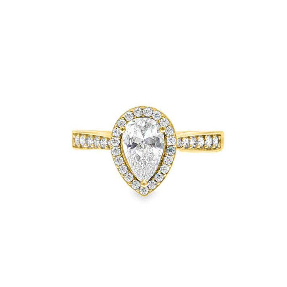 9ct Gold  Pear CZ Wedfit Halo Travel Proposal Ring 1.00CT - JRN605