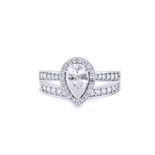 9ct White Gold  Pear Lab Created Diamond Halo Travel Bridal Rings - LABJRN606+610