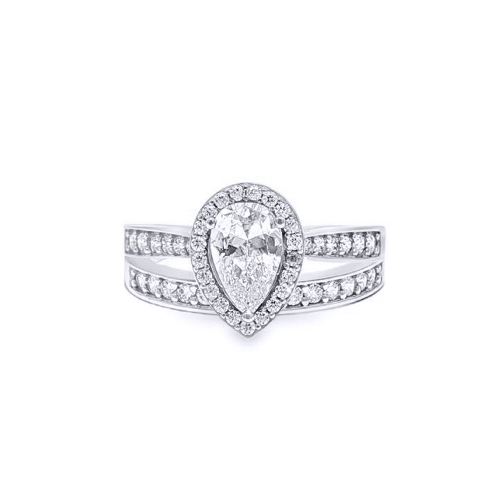9ct White Gold  Pear CZ Halo Eternity Travel Bridal Rings Set - JRN606+610