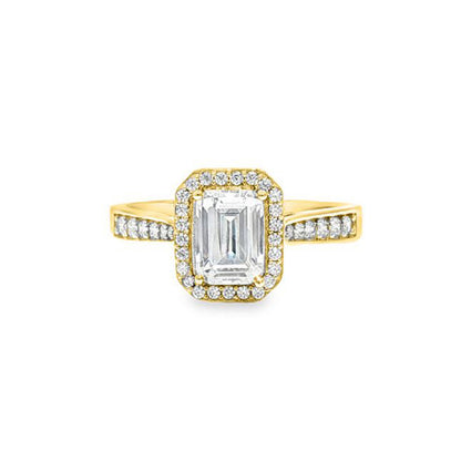 9ct Gold  Emerald Cut Lab Created Diamond Halo Travel Ring 1.00CT - LABJRN607