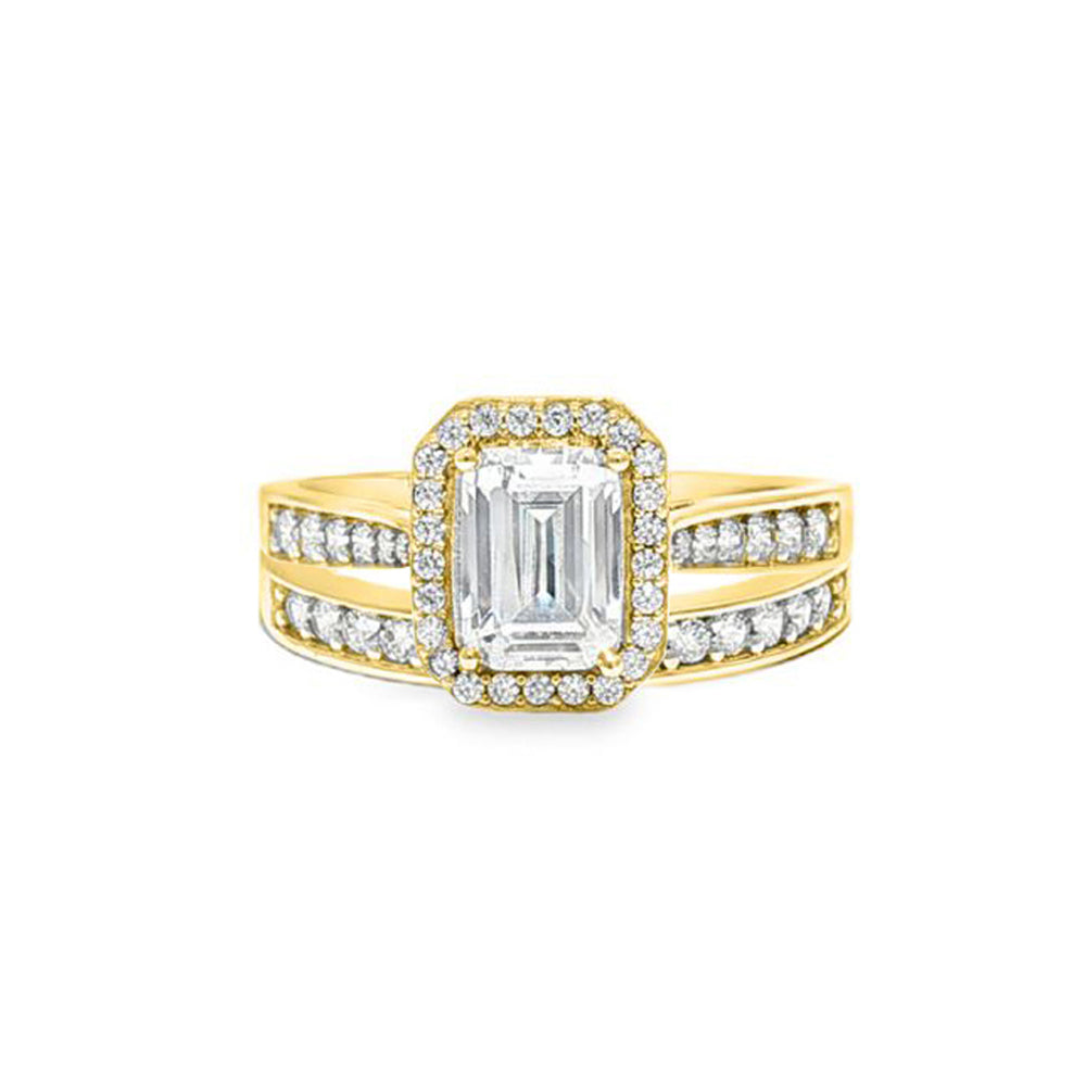 9ct Gold  Emerald CZ Wed-fit Halo Eternity Travel Bridal Rings Set - JRN607+609