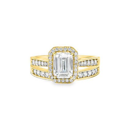 9ct Gold  Emerald CZ Wed-fit Halo Eternity Travel Bridal Rings Set - JRN607+609