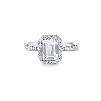 9ct White Gold  Emerald CZ Halo Travel Proposal Ring 1.00CT - JRN608