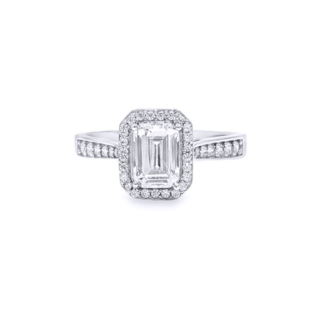 9ct White Gold  Emerald CZ Halo Travel Proposal Ring 1.00CT - JRN608