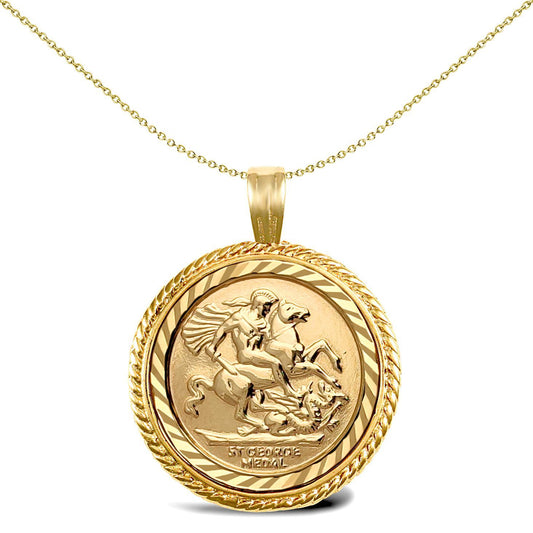 9ct Gold Rope Edge Frame St George Pendant (Full Sov Size) - JSP001-F