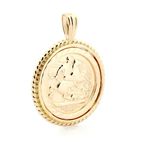 9ct Gold  Rope Edge Frame St George Pendant (Full Sov Size) - JSP001-F