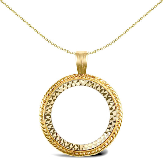 9ct Gold  Rope Edge Frame Full Sovereign Coin Mount Pendant - JSP001-F