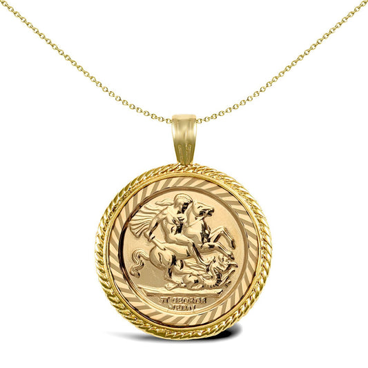 9ct Gold Rope Edge Frame St George Pendant (Half Sov Size) - JSP001-H