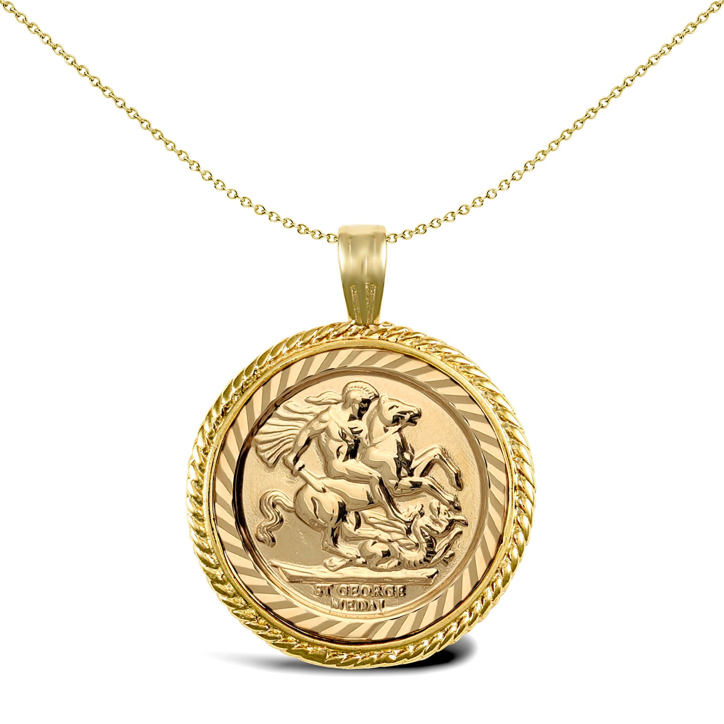 9ct Gold  Rope Edge Frame St George Pendant (Half Sov Size) - JSP001-H