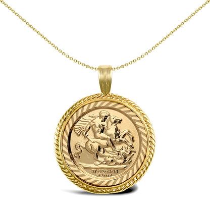 9ct Gold  Rope Edge Frame St George Pendant (Half Sov Size) - JSP001-H