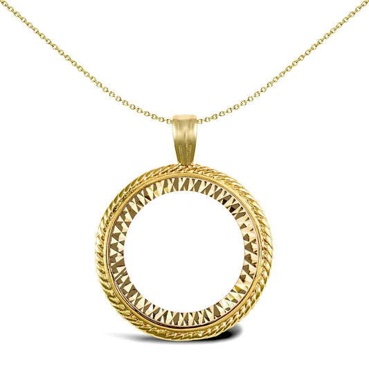 9ct Gold Rope Edge Frame Half Sovereign Coin Mount Pendant - JSP001-H