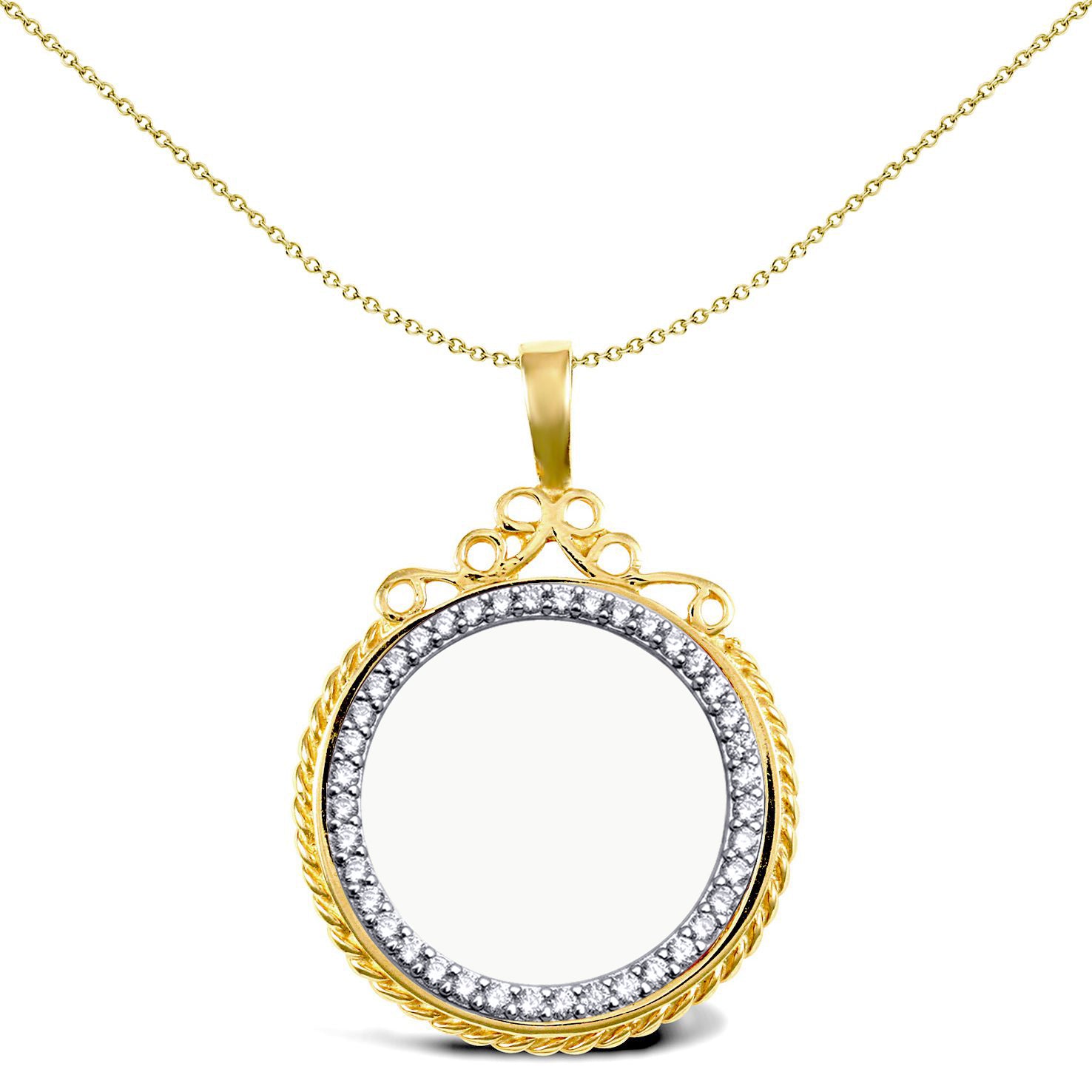 9ct Gold  Rope Edge Top Full Sovereign Coin Mount Pendant CZ Bezel - JSP002-F