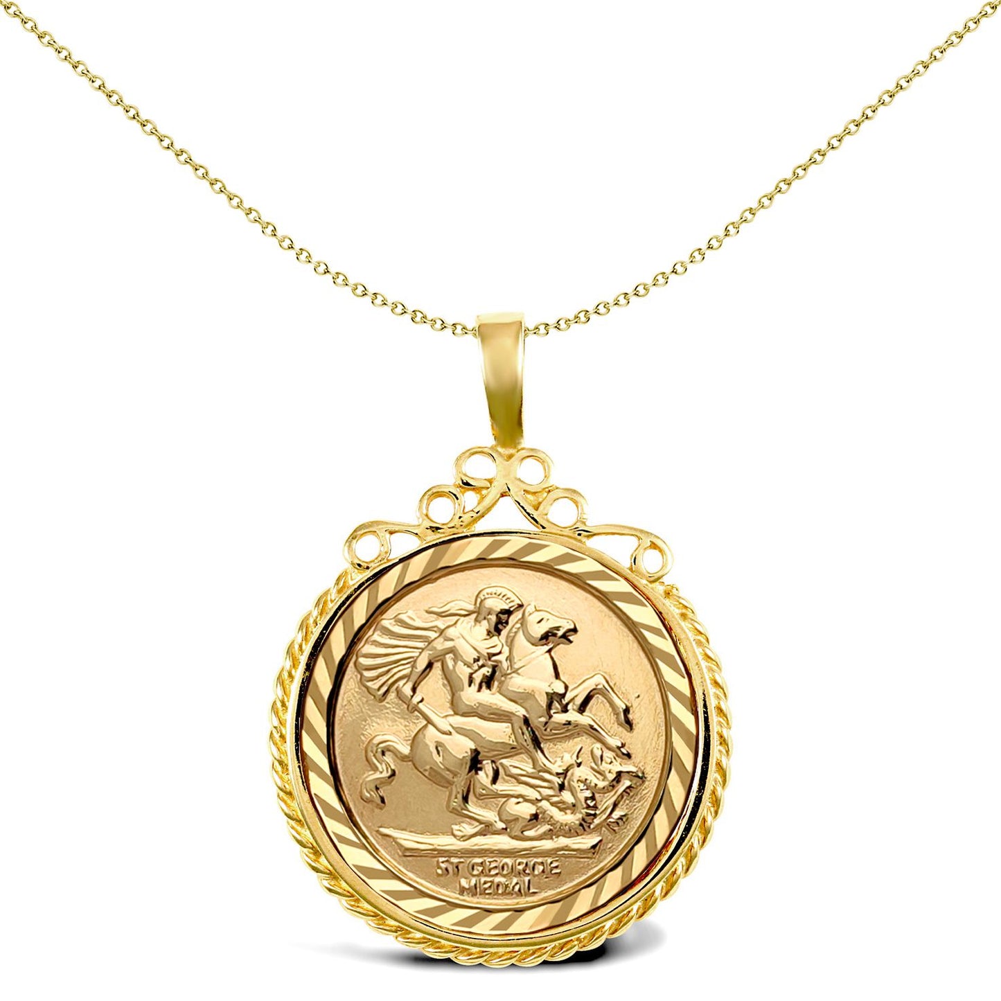 9ct Gold  Rope Edge Scroll Top St George Pendant (Full Sov Size) - JSP002-F