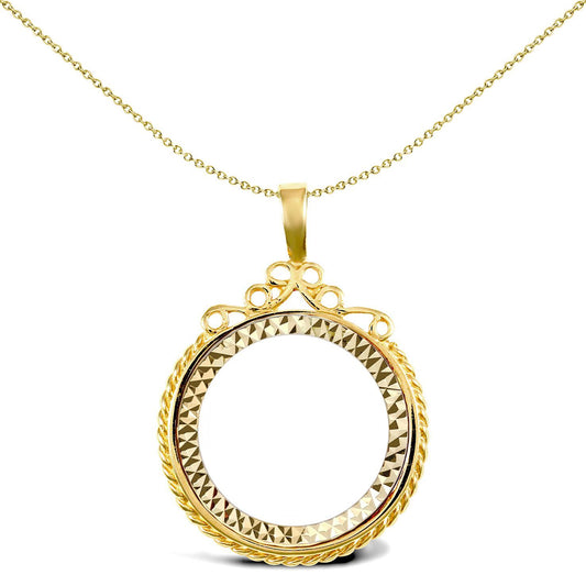 9ct Gold Rope Edge Scroll Top Full Sovereign Coin Mount Pendant - JSP002-F