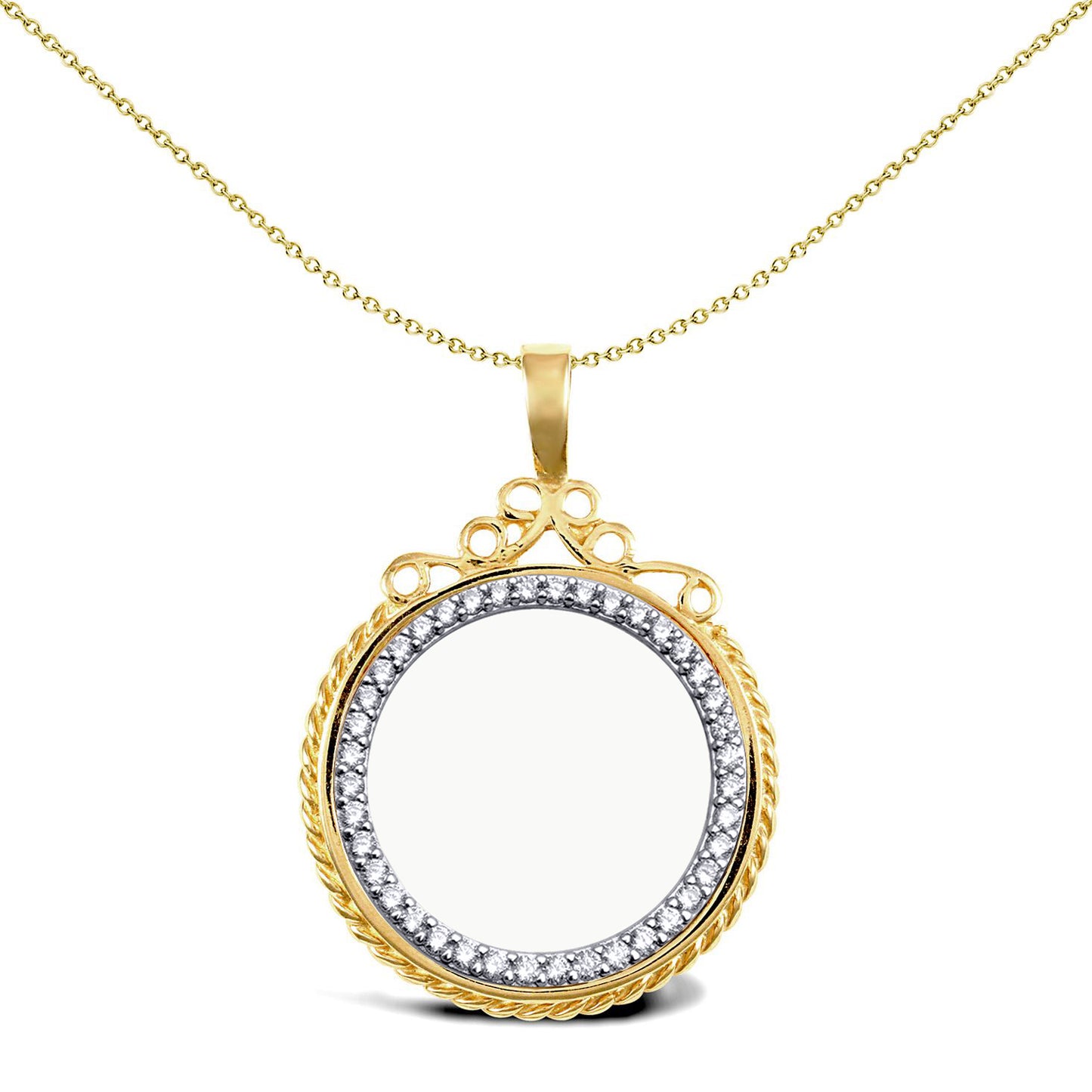 9ct Gold  Rope Edge Top Half Sovereign Coin Mount Pendant CZ Bezel - JSP002-H