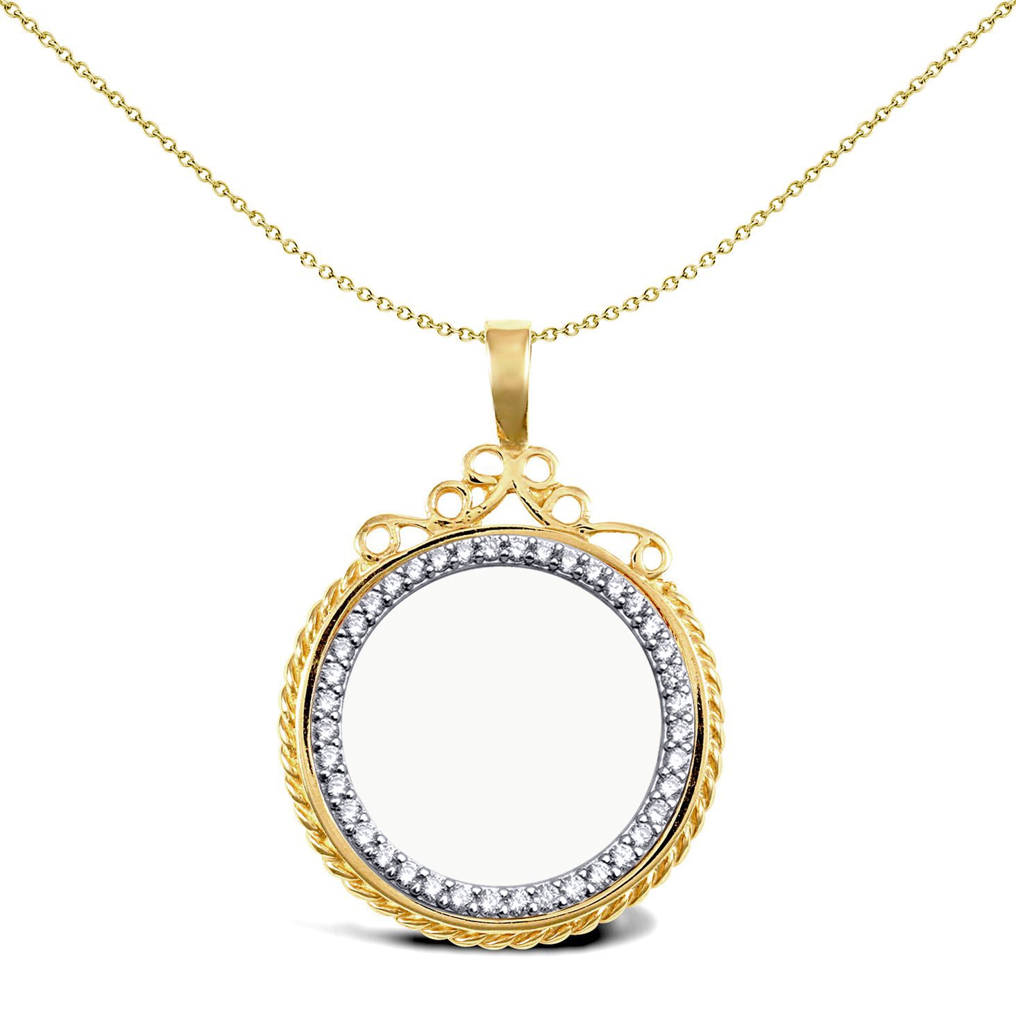 9ct Gold  Rope Edge Top Half Sovereign Coin Mount Pendant CZ Bezel - JSP002-H
