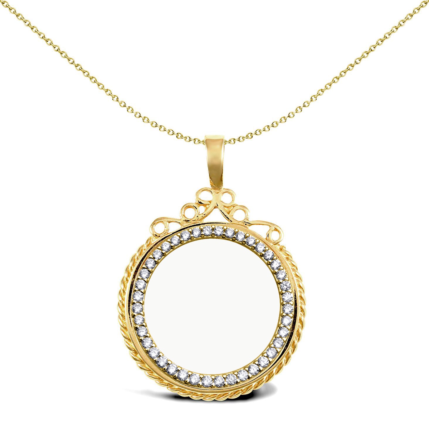 9ct Gold  Rope Edge Top Half Sovereign Coin Mount Pendant CZ Bezel - JSP002-H