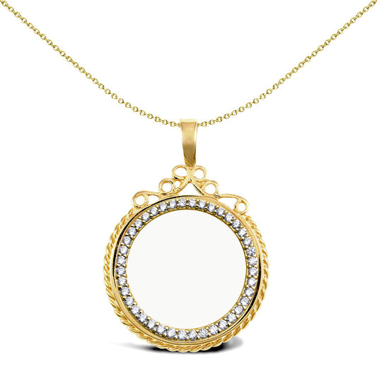 9ct Gold  Rope Edge Top Half Sovereign Coin Mount Pendant CZ Bezel - JSP002-H