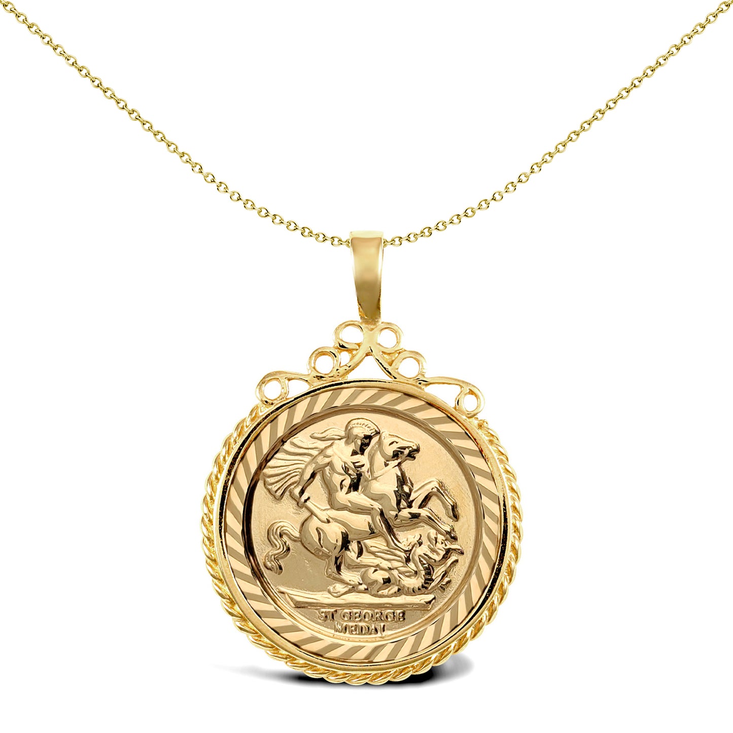 9ct Gold  Rope Edge Scroll Top St George Pendant (Half Sov Size) - JSP002-H