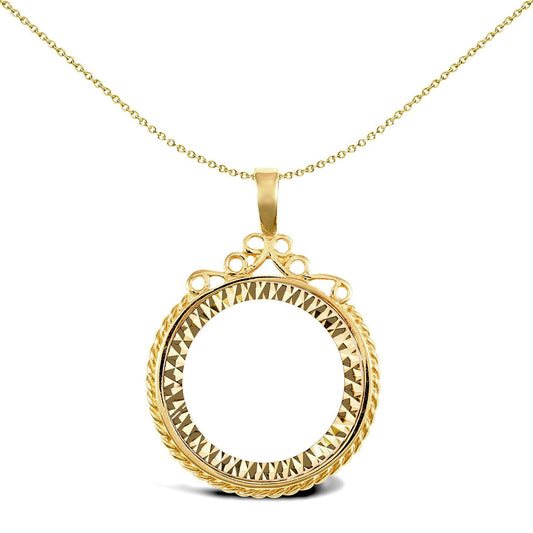 9ct Gold Rope Edge Scroll Top Half Sovereign Coin Mount Pendant - JSP002-H