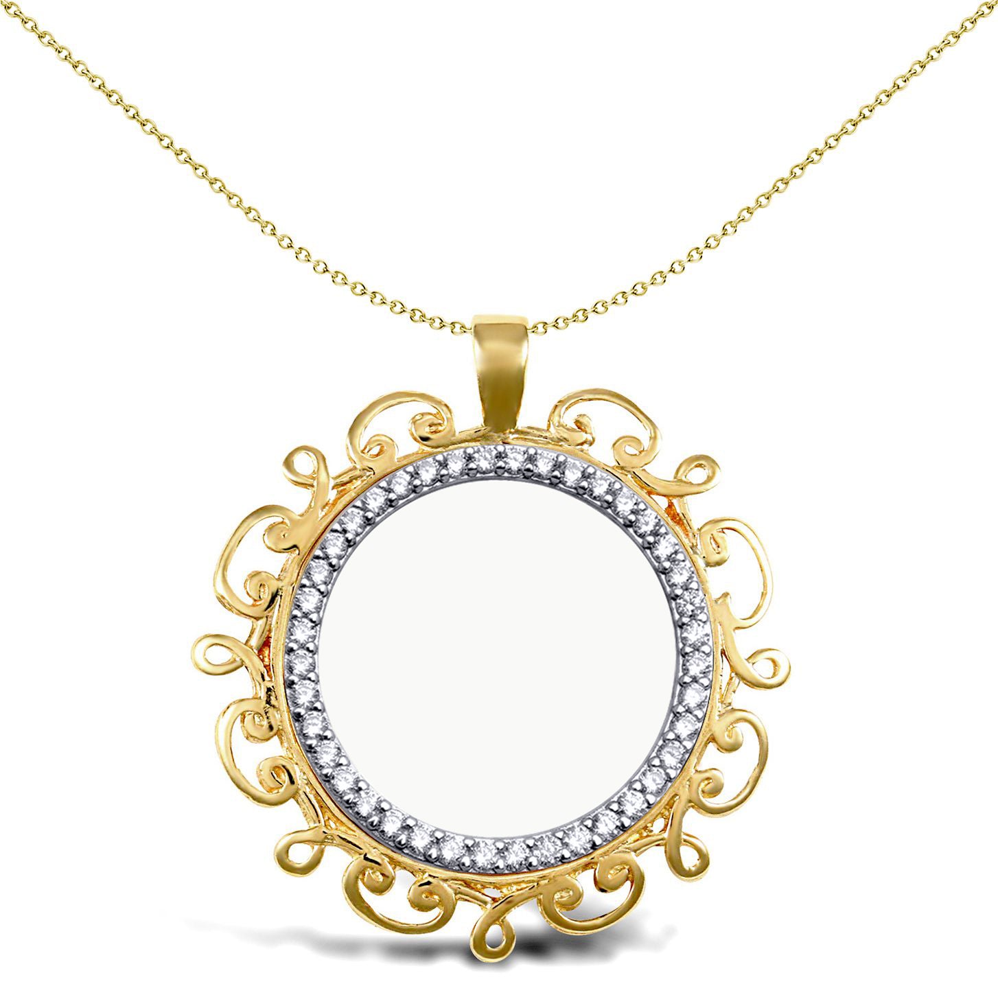 9ct Gold  Scroll Frame Full Sovereign Coin Mount Pendant CZ Bezel - JSP003-F