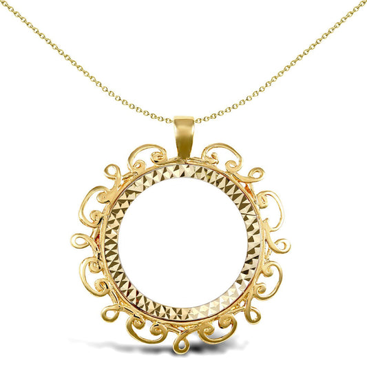 9ct Gold  Scroll Frame Full Sovereign Coin Mount Pendant - JSP003-F
