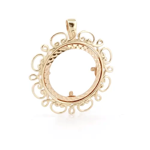 9ct Gold  Scroll Frame Full Sovereign Coin Mount Pendant - JSP003-F