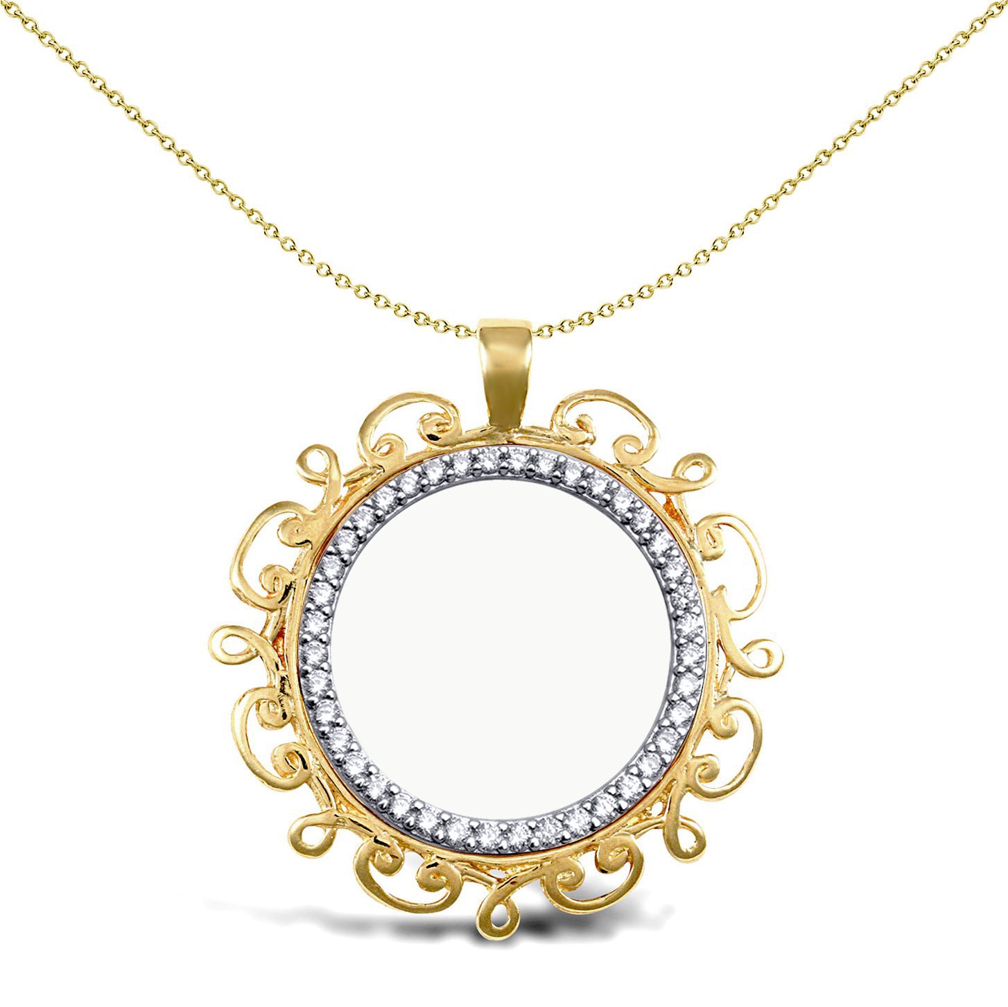 9ct Gold  Scroll Frame Half Sovereign Coin Mount Pendant CZ Bezel - JSP003-H