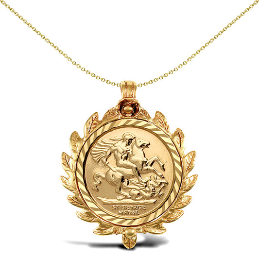 9ct Gold  Caeser Crown Frame St George Pendant (Full Sov Size) - JSP007-F