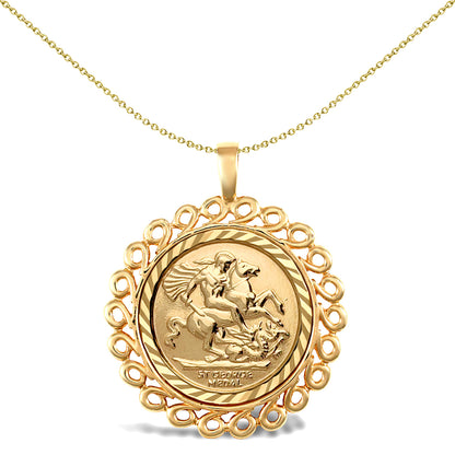 9ct Gold  Loop Spiral Frame St George Pendant (Full Sov Size) - JSP008-F