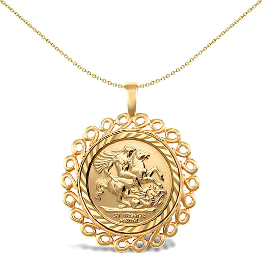 9ct Gold  Loop Spiral Frame St George Pendant (Full Sov Size) - JSP008-F