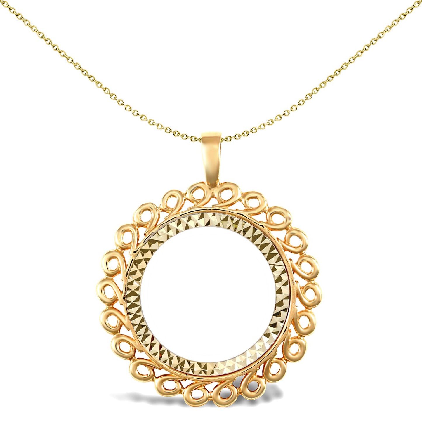 9ct Gold  Loop Spiral Frame Full Sovereign Coin Mount Pendant - JSP008-F