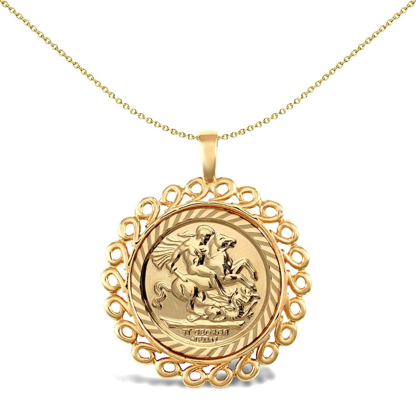 9ct Gold  Loop Spiral Frame St George Pendant (Half Sov Size) - JSP008-H