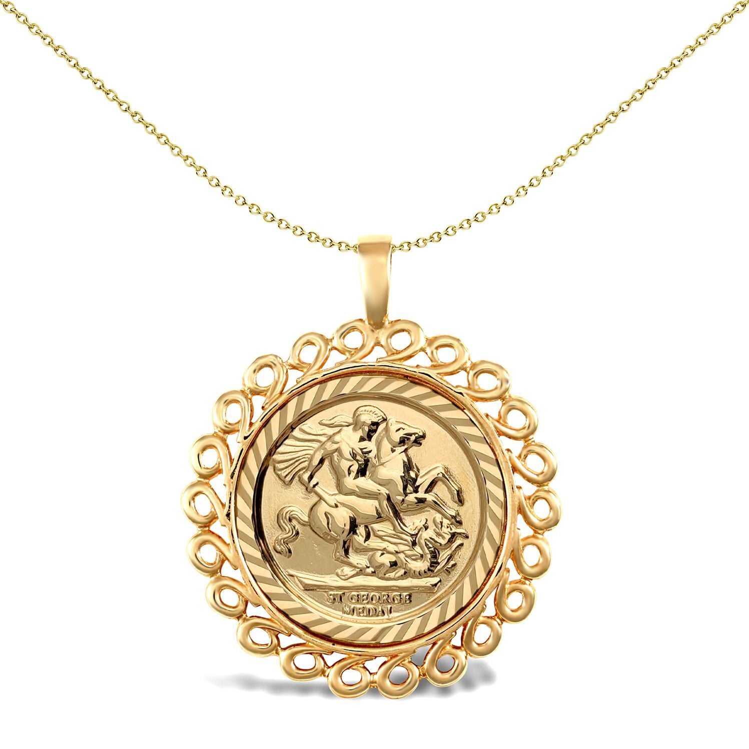 9ct Gold  Loop Spiral Frame St George Pendant (Half Sov Size) - JSP008-H