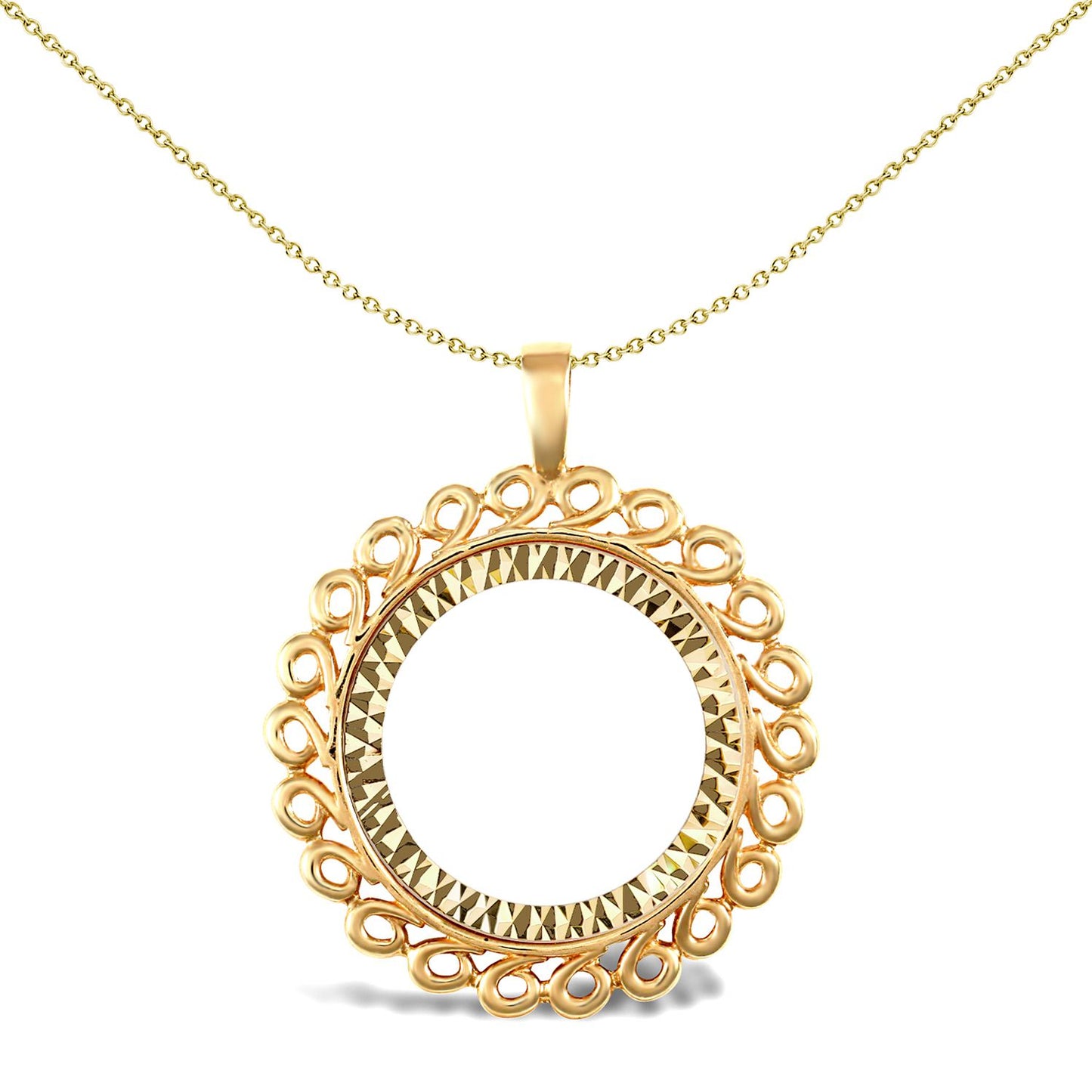 9ct Gold  Loop Spiral Frame Half Sovereign Coin Mount Pendant - JSP008-H