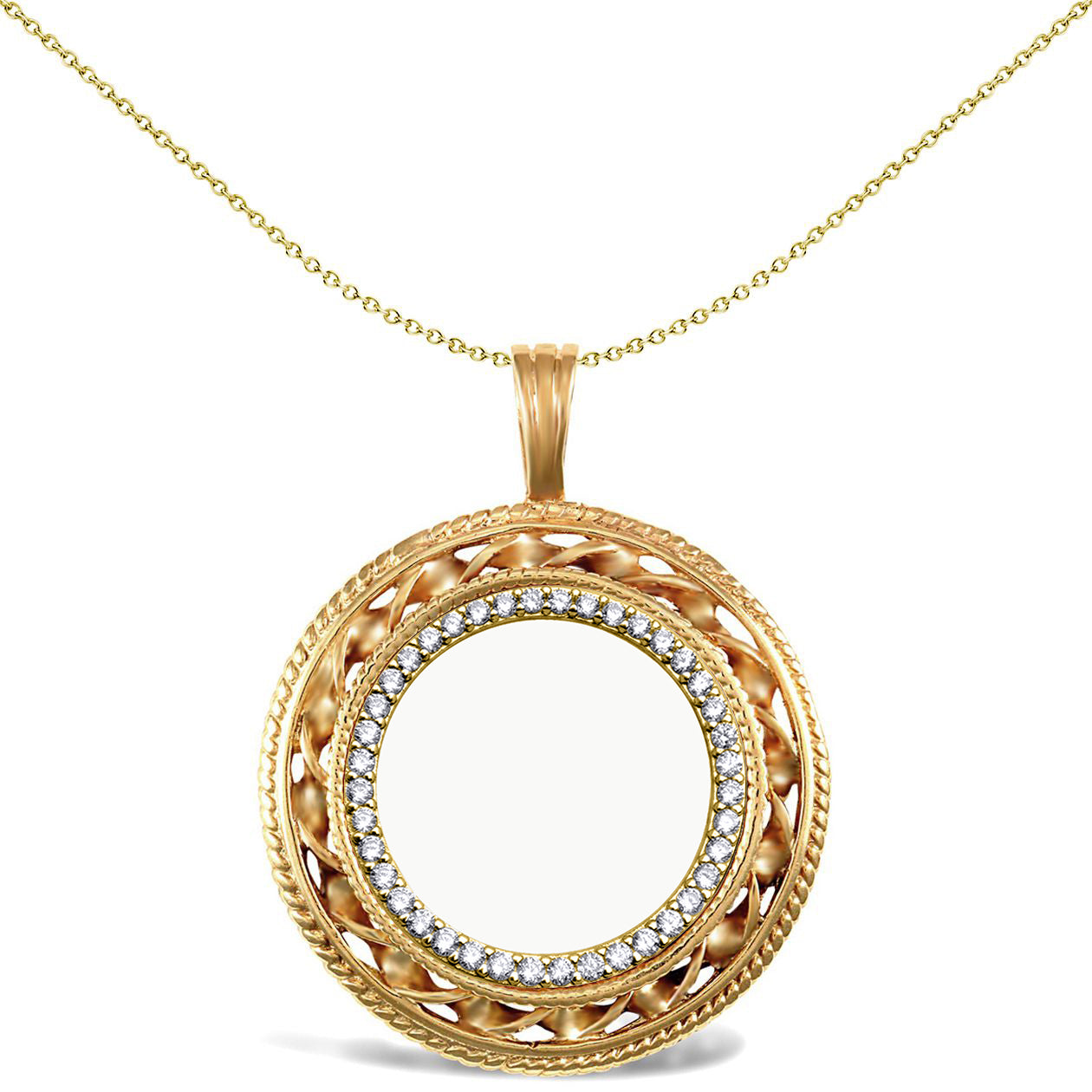 9ct Gold  Rope Twist Full Sovereign Coin Mount Pendant CZ Bezel - JSP011-F