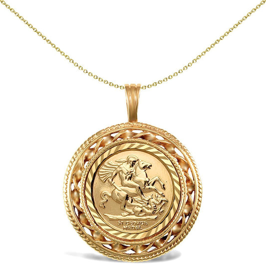 9ct Gold Rope Candy Twist Frame St George Pendant (Full Sov Size) - JSP011-F