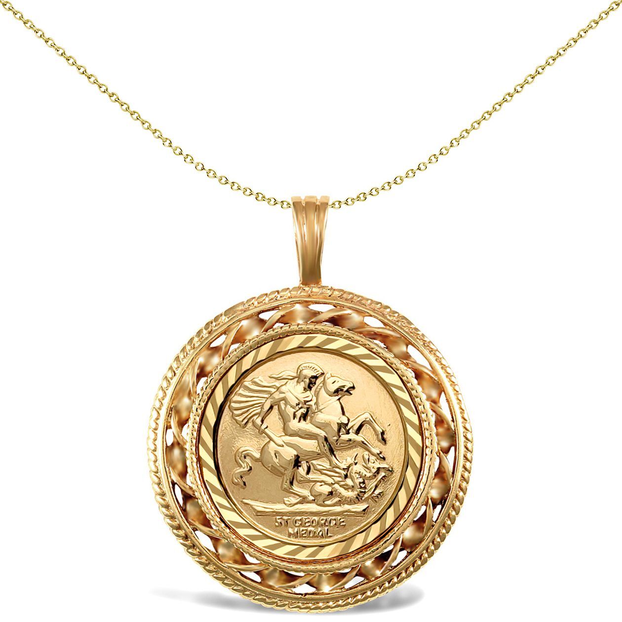 9ct Gold  Rope Candy Twist Frame St George Pendant (Full Sov Size) - JSP011-F