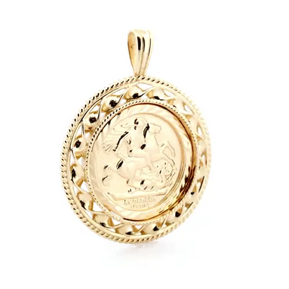 9ct Gold  Rope Candy Twist Frame St George Pendant (Full Sov Size) - JSP011-F